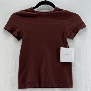 Mott 50 Short Sleeve Tee Womens Sz S Crewneck UPF50+ Stretch Breathable Espresso